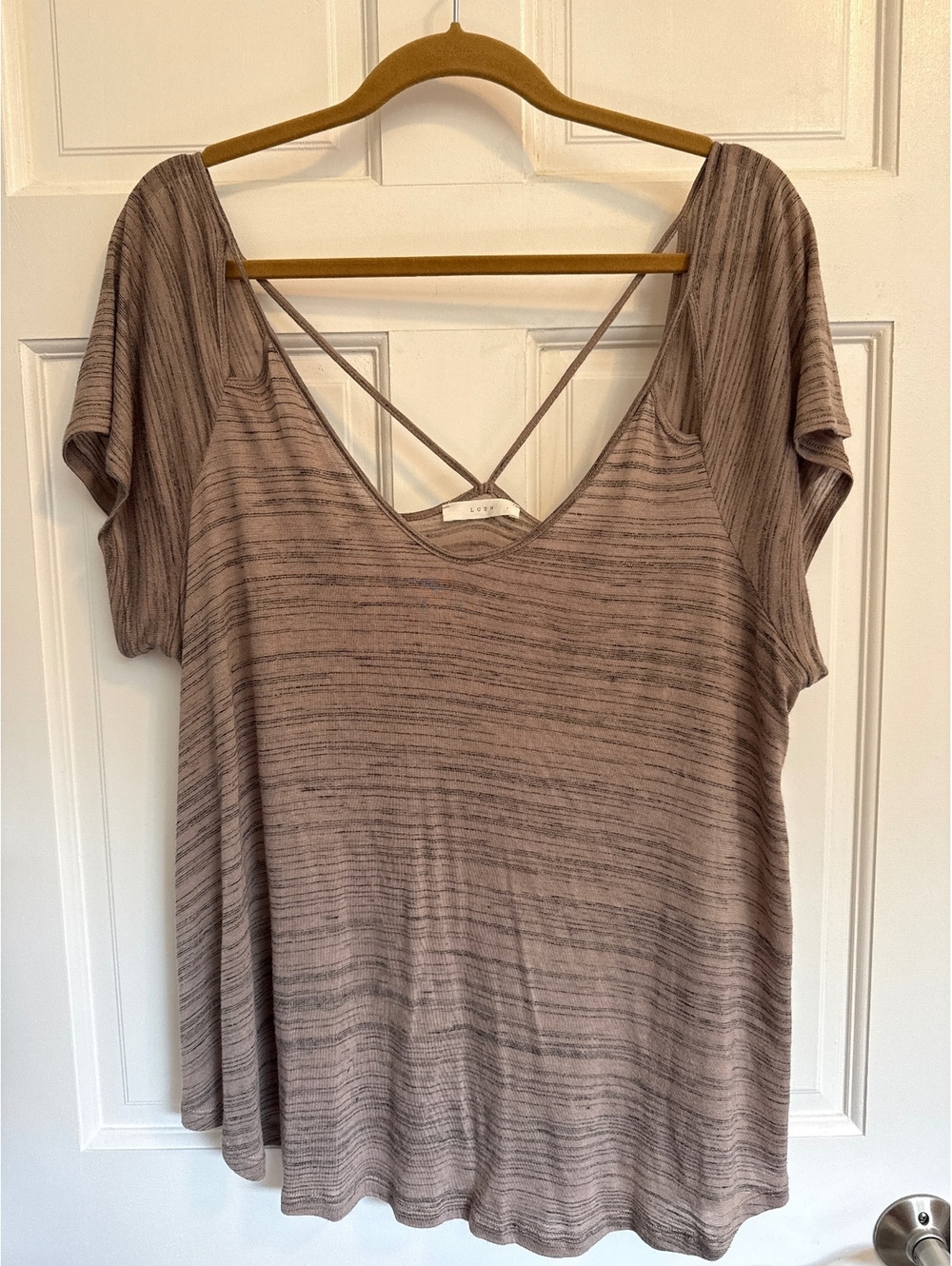 Lush Women's Short Sleeve Striped Top with Back Detail